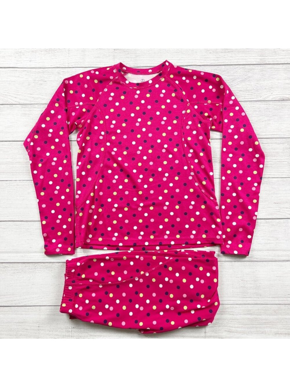 Lands End Girls Polka Dot Base Layers Lounge Leggings Set Pink 14